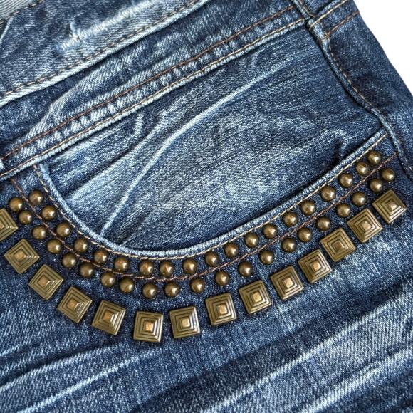 VTG Y2K Guess Rivet Embellished It Girl Capri Cropped Logo Jeans 30 Blue - Picture 2 of 7